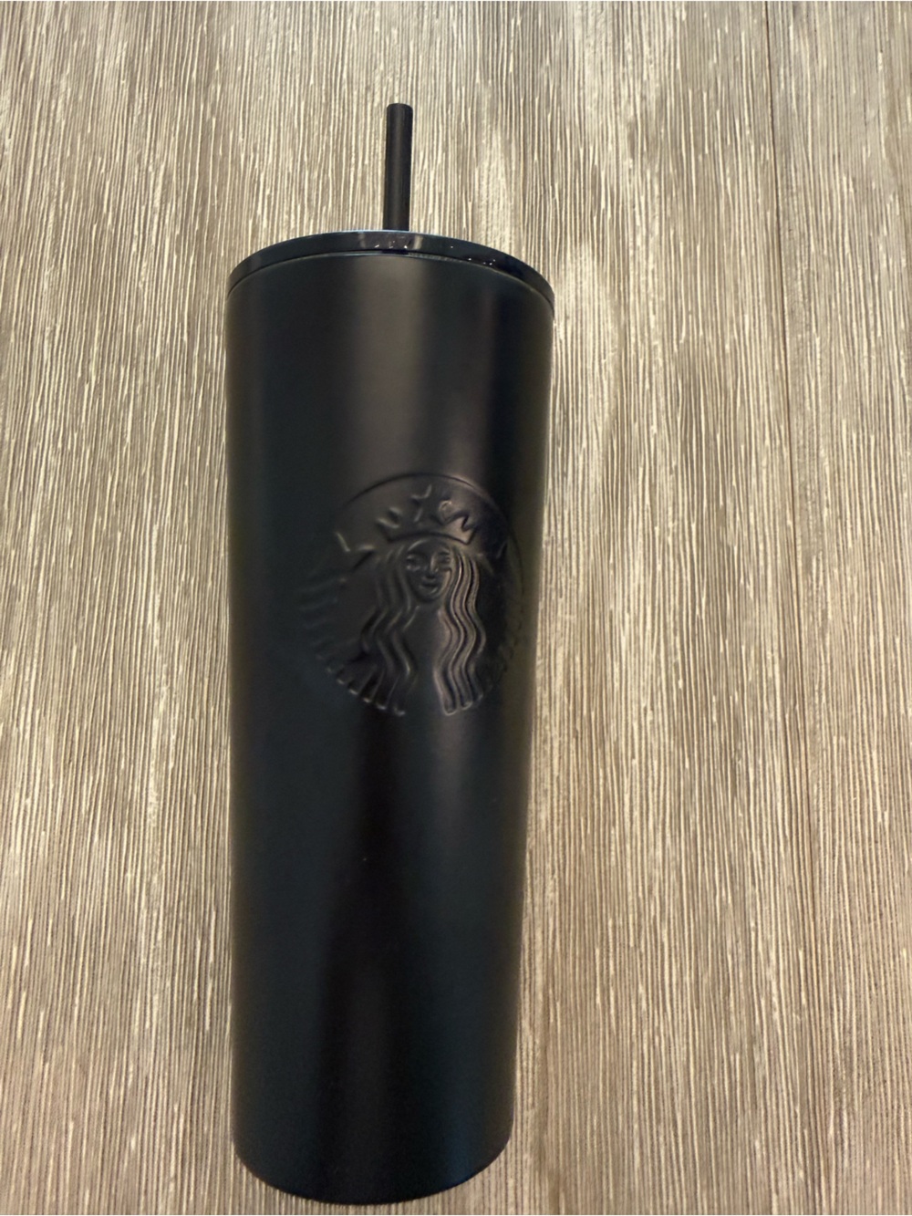 Starbucks Matte Black Tumbler 24oz with Embossed Logo and straw